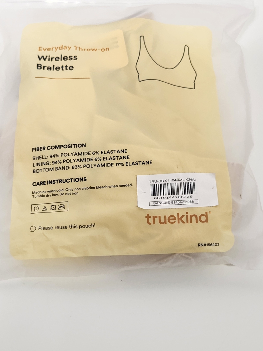 truekind Everyday Throw-on Wireless Bralette — Chai (Cream)
